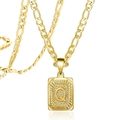 Collier maille Figaro plaqué or 18 carats avec pendentif carré lettre Q gravée - Lettre Q / Or