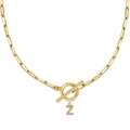 Collar de cadena de clip dorado con colgante letra Z de circonitas y cierre de barra - Dorado - F