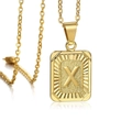 18K gold plated necklace featuring rectangular letter X pendant on a cable chain - Letter X / Gold