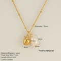 Gold angel wing heart necklace with freshwater pearl and apple pendant in stainless steel - Small Apple