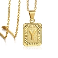 18K gold plated rectangular pendant necklace featuring the letter Y with sunburst edges - Letter Y / Gold