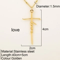 Collier croix en acier inoxydable doré avec design love et dimensions détaillées ici - Amour