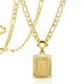Pendentif carré en acier inoxydable plaqué or 18K lettre T avec chaîne Figaro - Lettre T / Or
