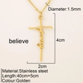 Collier croix en acier inoxydable doré avec lettrage faith et chaîne à boules fine - Croire