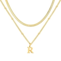 Collier double couche doré en acier inoxydable avec chaîne serpent et pendentif R - Lettre R / Or