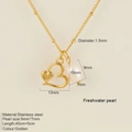 Golden angel wing heart necklace with freshwater pearl and stainless steel chain - Heart