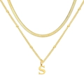 Collier double doré avec chaîne serpent plate et pendentif lettre S en finition polie - S / Or
