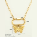 Golden stainless steel butterfly pendant necklace with 40cm chain and size measurements - Embossed Butterfly (577-G) / Gold