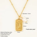 Golden stainless steel necklace with star palm pendant and white freshwater pearl charm - Square