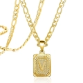 Collier Figaro doré avec pendentif carré et lettre V en acier plaqué or 18 carats - Lettre V / Or