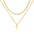 Collier double rang en acier doré avec chaîne serpent et pendentif lettre T pour femme - Lettre T / Or