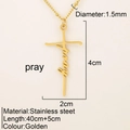 Collier en acier inoxydable doré avec un pendentif en forme de croix gravé Pray - Prier