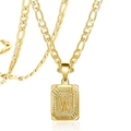 Collier pendentif carré plaqué or 18K avec lettre W et chaîne Figaro pour femme - Lettre W / Or