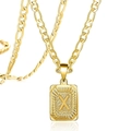 Collier en plaqué or 18 carats avec pendentif carré, chaîne Figaro et lettre X - Lettre X / Or