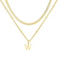 Collier double rang en acier inoxydable doré avec chaîne serpent et pendentif lettre 'W' - Lettre W / Or