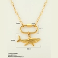 Goldene Haifisch-Anhänger-Halskette aus Edelstahl mit Büroklammerkette und Verschluss - Hai / Gold