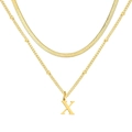 Collier doré à double rangée avec chaîne à chevrons, perles et pendentif lettre X - Lettre X / Or