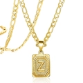 Collier chaîne Figaro plaqué or 18 carats avec pendentif lettre Z rectangulaire - Lettre Z / Or