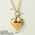 Gold stainless steel heart pendant necklace with chili charm and freshwater pearl, 40cm chain - Large Heart Pendant