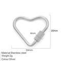 Silver stainless steel heart shaped carabiner lock for DIY jewelry making 24mm size - Small Heart / Steel
