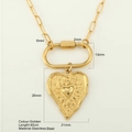 Golden stainless steel heart pendant necklace with 40cm rectangular link chain - Sun Heart
