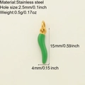 Green chili pepper pendant in stainless steel with gold hanging loop for DIY jewelry - Green Chili Pendant