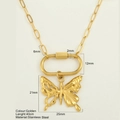 Golden stainless steel butterfly wing necklace with textured pendant and chain link - Hollow Butterfly / Gold