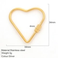 Golden heart-shaped stainless steel carabiner connector for DIY jewelry with screw lock - Large Heart / Gold