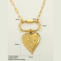 Golden stainless steel necklace with heart wing pendant and baby footprint detail - Heart Wings