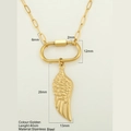 Golden stainless steel angel wing pendant necklace with rectangular links - Angel Wings / Gold
