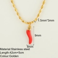Golden stainless steel necklace with a vibrant red pepper pendant and 42cm bead chain - Chili Style (NK2505G-MYS2533G) / Red Chili