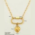 Collana in acciaio inossidabile placcato oro 18K con ciondolo a cuore e chiusura a moschettone - Sacro Cuore