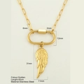 Golden stainless steel necklace featuring angel wing pendant and carabiner clasp style - Long Wing Pendant / Gold