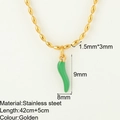 Gold stainless steel olive bead necklace with green chili pepper enamel pendant 42cm - Chili Style (NK2505G-MYS2533G) / Green Chili