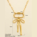 Golden stainless steel butterfly pendant necklace with 40cm oval link chain - Streamlined Bow / Gold