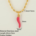 Gold stainless steel beaded chain necklace with vibrant red chili pepper pendant - Chili Style (NK2505G-MYS2533G) / Rose Red Chili