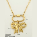Golden stainless steel butterfly necklace with 40cm chain and secure lobster clasp - 3D Bowknot (1739-G) / Gold