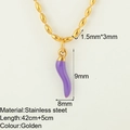 Golden stainless steel necklace with purple enamel chili pendant and oval bead chain - Chili Style (NK2505G-MYS2533G) / Purple Chili