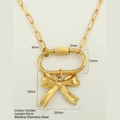 Polished golden stainless steel carabiner necklace featuring a 3D butterfly bow pendant - Polished Bowknot (1740-G) / Gold