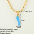 Golden stainless steel necklace featuring a blue horn pendant and olive bead chain - Light Blue Chili