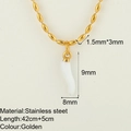 Golden stainless steel necklace with white enamel corn pendant and beaded rice chain - White Chili