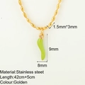 Golden stainless steel rice bead chain with a green enamel chili pepper pendant charm - Light Green Chili