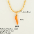 Golden stainless steel rice bead chain necklace with orange chili heart pendant - Orange Chili