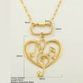 Collana in acciaio inossidabile dorato con pendente a cuore, chiave di violino e note - Nota musicale del cuore