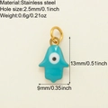 Goldener Hamsa-Anhänger mit blauem Emaille-Auge und 2,5mm Loch für DIY-Schmuckherstellung - Hellblauer Hamsa Böser Blick Anhänger
