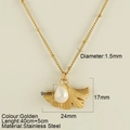 Golden stainless steel necklace featuring a brushed ginkgo leaf and white pearl pendant - Ginkgo