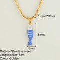 Golden stainless steel beaded necklace with blue and white enamel fish pendant - Blue Fish
