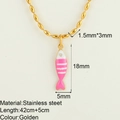 Golden stainless steel necklace featuring a pink and white enamel fish pendant with bead chain - Pink Fish