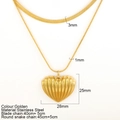 Double-layered gold stainless steel necklace with flat snake chain and heart pendant - Fine Stripe Heart