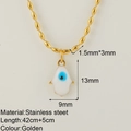 Gold Hamsa Hand necklace with white enamel evil eye pendant on a beaded chain - White Hamsa Hand